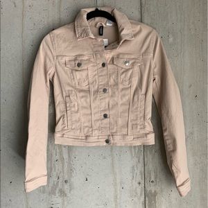 Cropped Peach Stretchy Denim Jacket